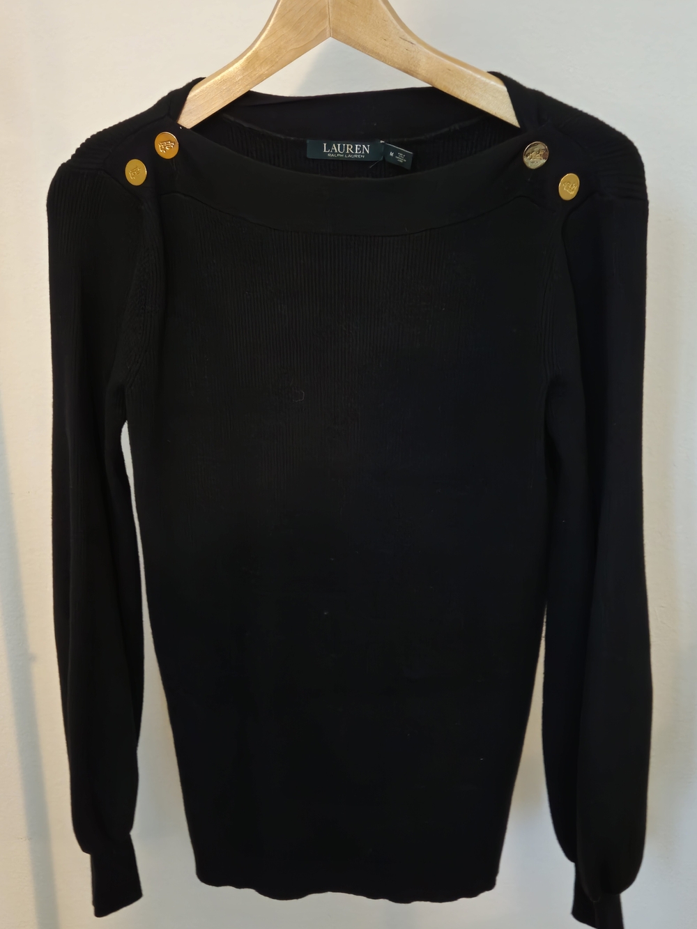 Lauren Ralph Lauren Black Button-Shoulder Sweater